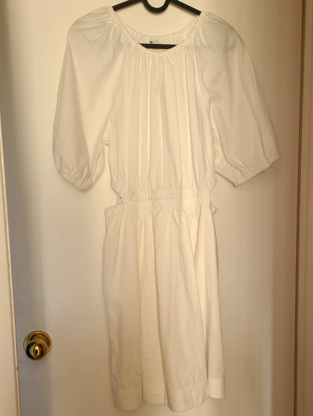 Old Navy White Puff-Sleeve Elastic Waist Midi Dress